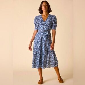 NWT St. Roche puff sleeve pearl wrap midi dress